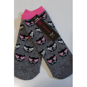 No Boundaries Black Cat with Heart Shaped Sunglasses Low Cut Socks. Size 4-10